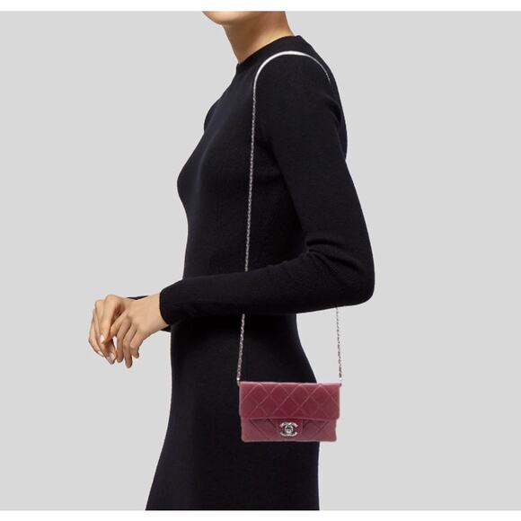 Chanel Quilted Flap Bag Classic Lambskin WOC Mini Wallet on Chain Mineral Nights - Picture 15 of 16